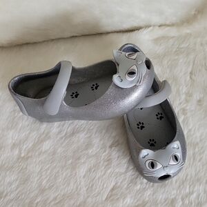 MINI MELISSA Jelly Silver Cat Shoes. Size 10